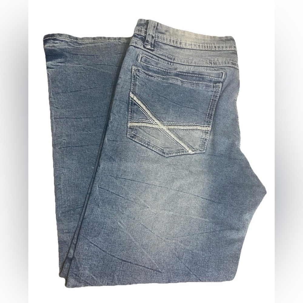 TK Axel Jeans Mens 36x30 Slim Bootcut Distressed Blue Denim
